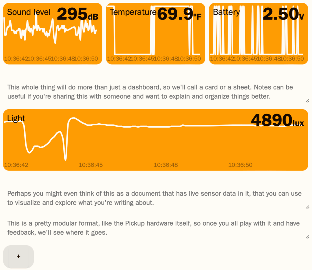 Working prototype of a 'sheet' interface that has live data and notes