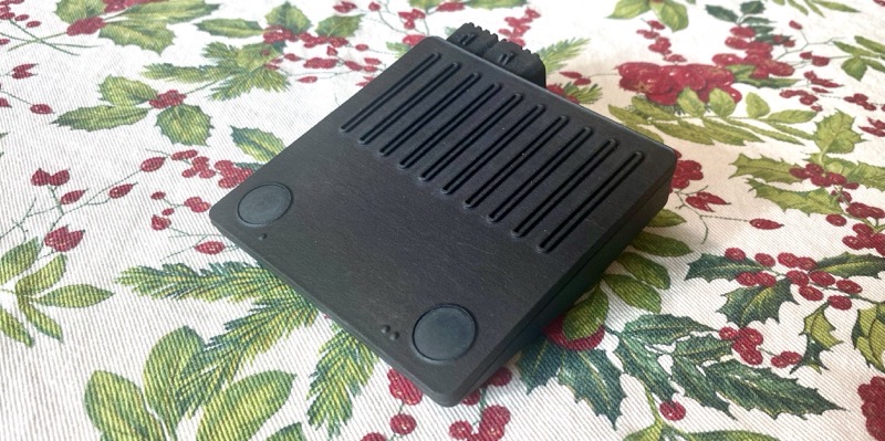 Pickup case on holiday holly tablecloth